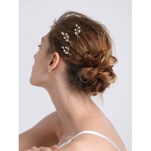 fxmimior 3 PCS Bridal Women Pearls Rhinestones Simple Little Hair Pins Vintage Wedding Party Crystal Rhinestones Party Prom Hair Accessories(Gold))