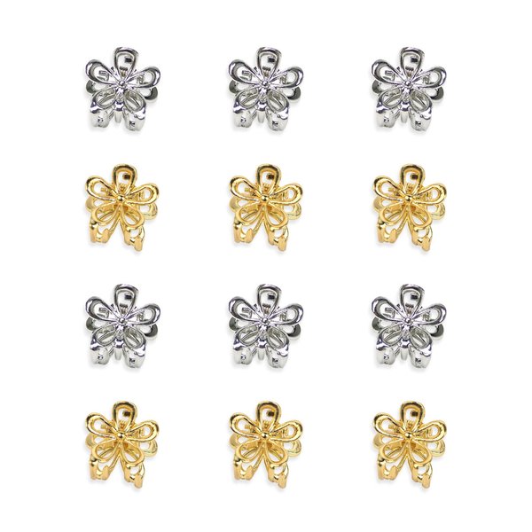 YISSION 12PCS Hair Clips for Women & Girls - Cute Mini Flower Barrettes in Gold & Silver Metal, for Thin & Thick Hair