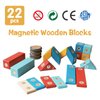 MAGBLOCK Magnetic Wooden Blocks Set, 22 Pieces STEM Travel Creativity Magnet Block Toys for 3 4 5 Year Old Age Girls Boys