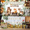 Woodland Animals Baby Shower Decoration Pack Forest Animal Neutral Gender Reveal Party Supplies Woodland Themed Birthday Party Ideas Set 106 Pcs Backdrop, Tablecloth, Cake Toppers, Balloons (Woodland