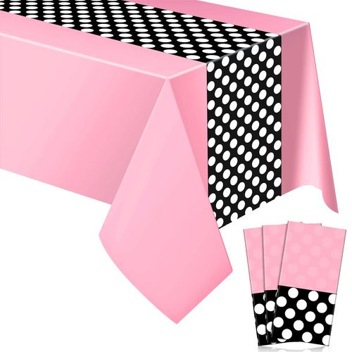 Irenare 3 Pcs Mouse Birthday Party Supplies Christmas Tablecloth Mouse Theme Baby Shower Decorations Plastic Table Cover Polka Dot Tablecloth Lady Bug Party Decorations, 54 x 108 Inch(Pink)