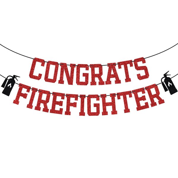 Red Glitter Congrats Firefighter Banner, First in Last Out/Class of 2024/So Proud of You, 2024 Graduation Party Decorations Supplies