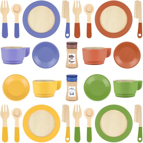 Wooden Play Dishes and Plates for Kids Kitchen Set Accessories for Toddlers 1-3 Cooking Toys Tea Cups for Kids Kitchen Birthday Gift for 3 4 5 Year Old Boys Girls