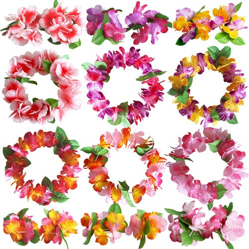 ZCMG Hawaiian Headband Wristbands Hawaii Tropical Luau Flower Leaf Women Headpiece Hair Bands Hoo...