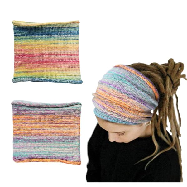 Nutty Natte 2PCS Handmade Wide Tube headwrap Headband for dreadlocks, braids or regular hair Knitted headband for Men and Women Hiking Gaiter Hair Wrap Headbands for Dreads (Rainbow)