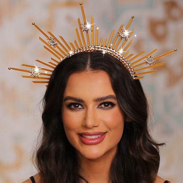 Bounzhi Halo Crown Headband Rhinestone Goddness Headpiece Pearl Zip Ties Spiked Hair band Cosplay Party for Women (C, one size)