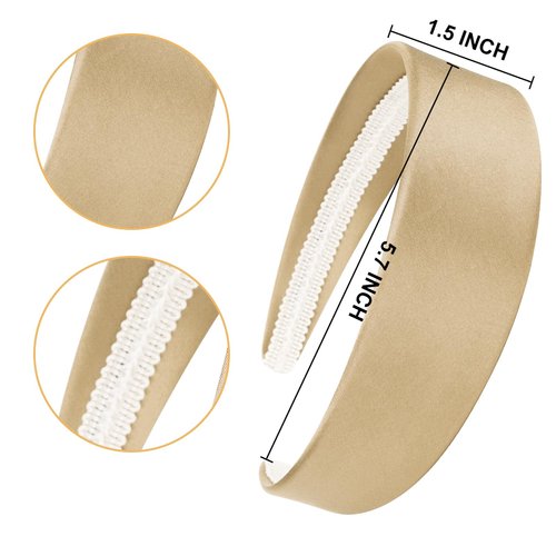 YISSION 4 Pcs Satin Headbands for Women Girls Non Slip 1.5 Inch Wide Head Band Plain Head Bands Fashion Hair Bands Solid Brown Black White Headband DIY Cosplay Hair Accessories for Women Girls