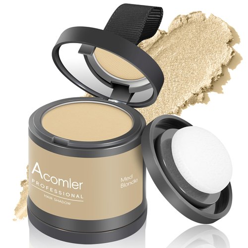 Acomler Instantly Root Cover Up Hairline Shadow Powder, Root Touch Up Hair Powder 0.35 Ounce for Thinning Hair, Grey Hair Coverage for Women Men with Eyebrows, Beard Line, Bald Spots (Medium Blonde)