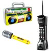 ONLYFU Inflatable Radio Boombox Inflatable Microphones Mobile Phone Props for 80s 90s Party Decorations, Hip Hop Theme Party Supplies 3pcs Inflatable Props
