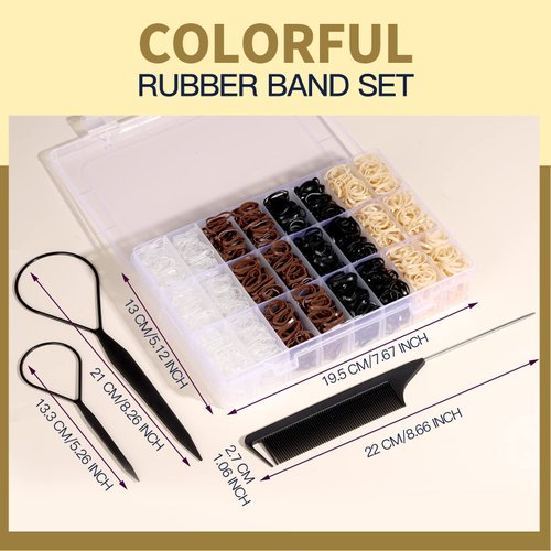 YGDZ Elastic Hair Ties,1500 pcs Mini Hair Rubber Bands with Organizer Box, Small Baby Hair Bands for Girls, Clear Elastic Hair Ties, Hair Accessories Set for Toddler, Kid, Women, Neutral Colors