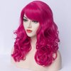 PATTNIUM Hot Pink Wig Women Shoulder Length Curly Wig Dark Pink Wig With Bangs for Women and Girls Synthetic Cosplay Costume Wig (Hot Pink)