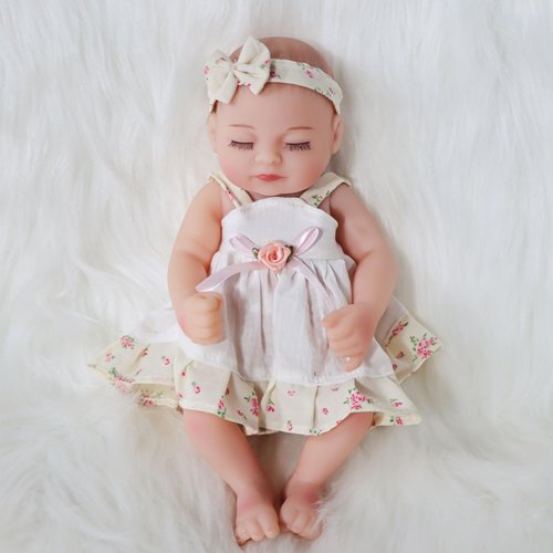 JRLCGYP Reborn Baby Girl Doll, 10 Inches Realistic Newborn Soft Vinyl Baby Dolls Toy with Flower Dress, Birthday Baby Doll Gift for Kids Age 3 +…