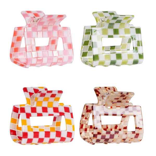 baotongle 4pcs Checkered Hair Claw Clips for Thin Hair Checkered Hair Clips Acrylic Small Claw Clip with Strong Hold for Women Girls Long Short Hair (5x4cm/2x1.57inches, Pink,green,red,orange)