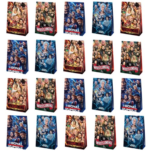 Optiacan 20pcs Wrestling Goodie Bags, Wrestling Themed Party Bags for Boys Girls Kids Party Decorations (Wrestling)