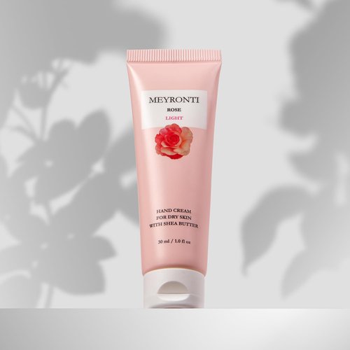 MEYRONTI Rose Scented Hand Cream for Dry Skin - 30 ml / 1.01 Fl Oz - Made in USA - Shea Butter, Rose Oil, Vitamin E Cream for Women - Travel Size/Carry On Bag
