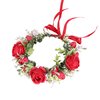 Vivivalue Women Flower Crown Rose Floral Headband Hair Wreath Floral Headpiece Halo Boho with Ribbon Wedding Party Red