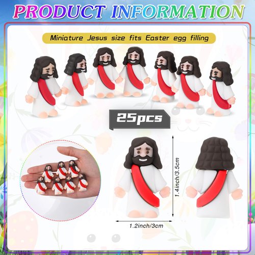 Bememo 25 Pcs Little Jesus Figures Original Design Mini Rubber Jesus Toys to Hide and Seek Religious Party Favors Sunday School Baptism Gifts(Red)