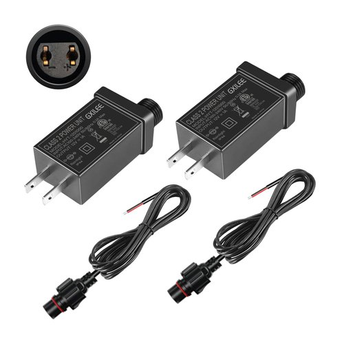 GXILEE Class 2 Power Supply 12v 1A Outdoor Low Voltage Transformer for 12v String Light and Yard Inflatable Decorations with 2 Meters Waterproof Extension Cord, 2 Pack