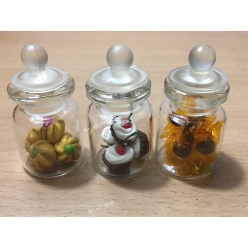 3pc Miniature Cookie Cake Food Candy Dollhouse Cake in Clear Glass Mini Bottle Fruit Mix Lemon #MF008