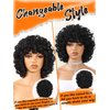 WIGNEE Short Curly Wig with Bangs for Black Woman Fluffy Loose Curly Afro Wig Natural Luster Short Wigs for African American Women Daily Party Use(Black)