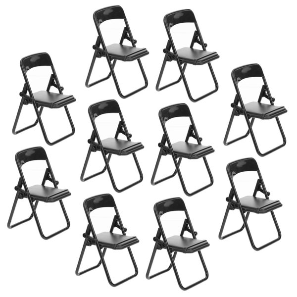 Ciieeo Black Chair 10Pcs mobile phone holder abs phone stand fold doll house smartphone holder mini chair fold up chairs mini folding chair Chair miniature furniture Black Chairs