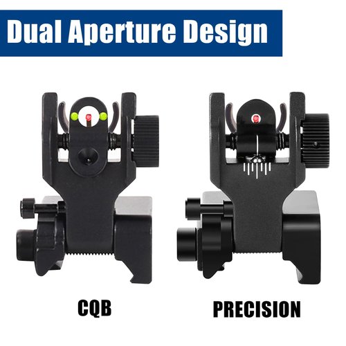 UUQ Fiber Optic Iron Sights,Flip Up Front and Rear Sites with Red&Green Dot,BUIS Backup Sight Set for Airsoft Gun, Tool-Free Adjustable Front Sight Rapid Transition,Fits Picatinny or Weaver Rails