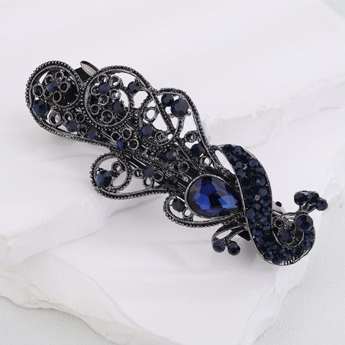 Kercisbeauty Blue Rhinestones Peacock Shape Hair Barrettes Vintage Hair Clasp Thin Hair Hair Acce...