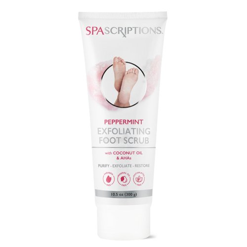 SpaScriptions Peppermint Exfoliating Foot Scrub with Peppermint, Coconut Oil, Alpha Hydroxy Acids (AHAs), Exfoliates and Renews Dry, Cracked Feet and Heels, Dead Skin and Callus Remover (10.5 oz)