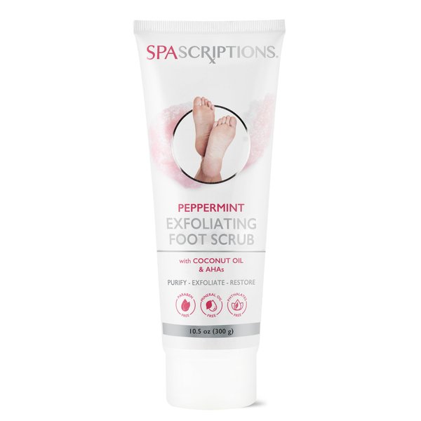 SpaScriptions Peppermint Exfoliating Foot Scrub with Peppermint, Coconut Oil, Alpha Hydroxy Acids (AHAs), Exfoliates and Renews Dry, Cracked Feet and Heels, Dead Skin and Callus Remover (10.5 oz)