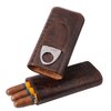 AMANCY 3-Finger Classy Black Brown Crocodile Pattern Leather Cigar Case With Small Humidifier and Cutter