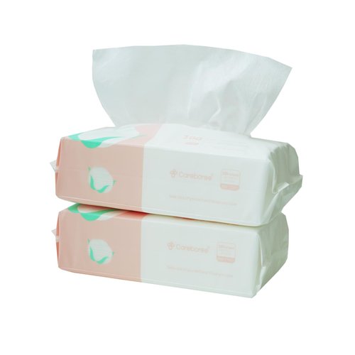 Pure Cotton Careboree Soft Dry Baby Wipes Facial Cleansing Cloth Disposable Unscented Multi-Purpose Pure Cotton Tissue (2 PACK-200 Count)