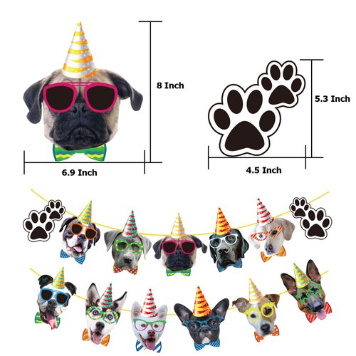 TSJ Dog Birthday Banner, 13PCS Dog Face Party Banner, Dog Theme Party Bunting Decoration Puppy Party Supplies for Birthday Party Baby Shower