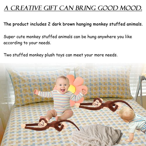 zhidiloveyou 2PCS Hanging Monkey Stuffed Animals Plush Cute Brown Monkey Toy for Kids, 27.6"