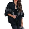 Daacee Casual Frayed Tassel Black Denim Jacket for Women Fashion Fringe Rhinestone Cowgirl Jean Coats(0191-Black-L)