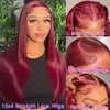 Valkous 26 Inch Red Straight Lace Front Wigs Human Hair Pre Plucked Burgundy Lace Front Wigs Human Hair Straight Wigs for Women Glueless 13x4 Lace Front Wigs Human Hair Colored 180% Density 99j Wigs