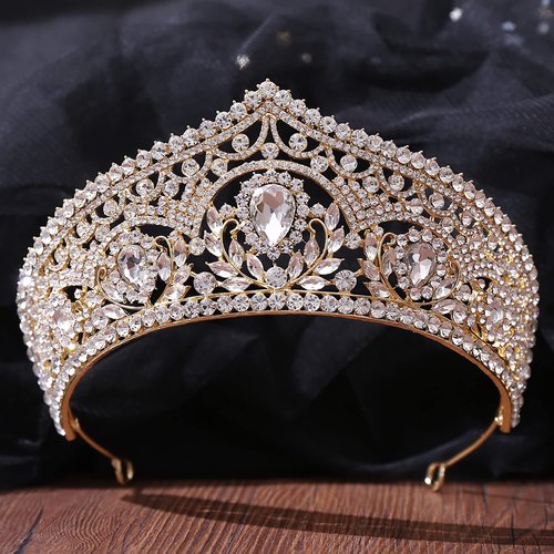 WIOJEIGO Women's Crown Crystal Wedding Tiara Queen Rhinestone Headbands for Prom Birthday Party Gold