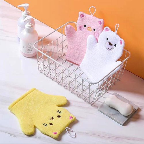 BubbleGlove, Baby Bath Mitt Wash Gloves Hand Puppet for Kids & Toddler, Bath Sponge & Baby Washcloth Mitt for Kids & Adults, Body Scrubber for Mommy & Me (Cute Pig Cat & White Bear)