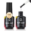 MEFA 2 Pcs 15ml Gel Top Coat and Base Coat Set, No Wipe Gel Nail Polish Base and Top Coat, Long Lasting Glossy Shine Effect Soak Off LED Nail Lamp Gel Top Base Coat Nail Art DIY Manicure Holiday Gifts