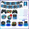 Video Game 8th Birthday Party Decorations Blue Black Happy Birthday Level 8 Banner Backdrop Honeycomb Centerpieces Hanging Swirls Tissue Paper Pompoms Kit for Boy 8 Years Old Game Controller Supplies