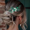JONKY Bridal Hair Comb Crystal Wedding Hair Piece Floral Pearl Hair Side Combs Bride Hair Accessories for women (Green)