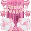 Pink Birthday Party Decoration for Women, Happy Birthday Party Decoration, Pink Fringe Curtain, Pink Heart Star Foil Confetti Balloons, for Women Girl 13th 16th 18th 21th Birthday Party Supplies…
