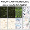 Alien Nail Art Stickers, Astronaut Earth Moon Star UFO Rocket Eyes Nail Self-Adhesive Sticker Designs, 3D Gold Luminous Nail Transfer Decals Supplies for Women Manicure Decorations, DIY Nail Decal