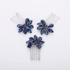 Teyglen Simple Rhinestones Crystal Bride Wedding Hair Comb Set Handmade Red Blue Black Crystal Side Hair Combs Bridal Hair Jewelry Set for Women Bride Girls (Dark Blue)