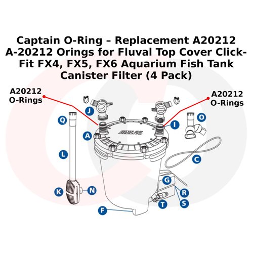 Captain O-Ring – Replacement A20212 A-20212 Orings for Fluval Top Cover Click-Fit FX4, FX5, FX6 Aquarium Fish Tank Canister Filter (4 Pack)