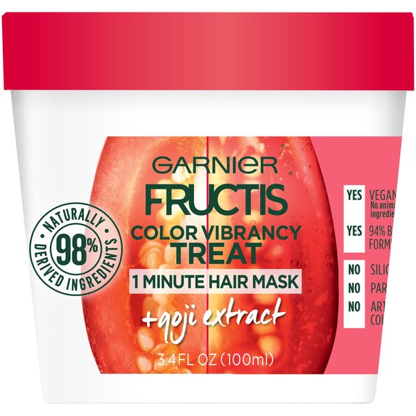 Garnier Fructis Color Vibrancy Treat 1 Minute Hair Mask with Goji Extract and Boost Collagen, 3.4 Fl Oz (Pack of 1)