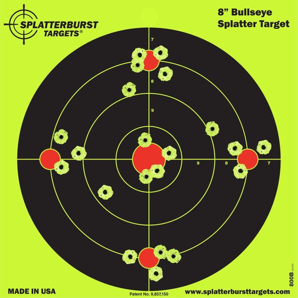 Splatterburst Target - 8 inch Bullseye Reactive Shooting Target - Shots Burst Bright Fluorescent Yellow Upon Impact - Gun - Rifle - Pistol - Airsoft - BB Gun - Pellet Gun - Air Rifle (25 Pack)