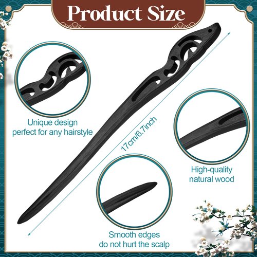 15 Styles Chinese Hair Sticks for Women Wood Hair Chopsticks Chinese Hair Pin Handmade Carved Pencil Hair Stick Retro Barrettes with Flannel Bag