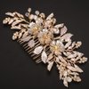 BERYUAN Wedding Bridal Rhinestone Pearls Hair Comb Silver Gold Flowers Leaves Wedding Hair Comb Bridal Hair Clips Flowers Wedding Hairpiece for Brides Bridesmaid (gold)