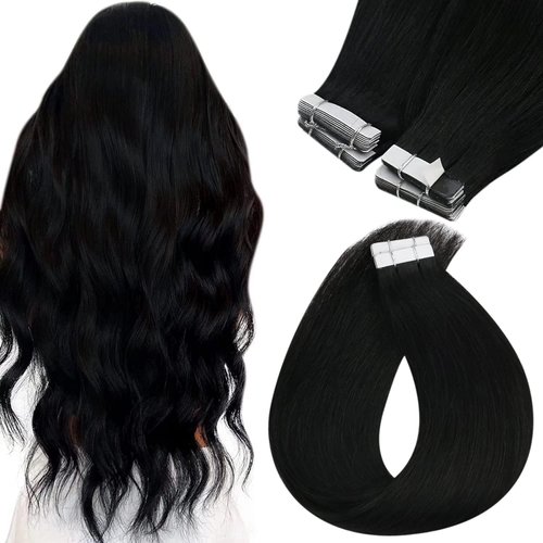 Sunny Hair Tape in Hair Extensions Human Hair Black 22 Inch Hair Extensions Real Human Hair Tape in Extensions Invisible Tape in Human Hair Extensions Seamless Hair Extensions Jet Black 50g 20pcs