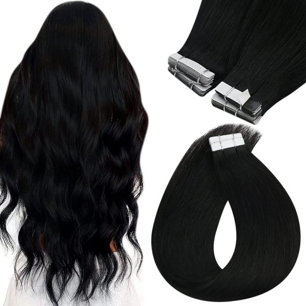 Sunny Hair Tape in Hair Extensions Human Hair Black 22 Inch Hair Extensions Real Human Hair Tape in Extensions Invisible Tape in Human Hair Extensions Seamless Hair Extensions Jet Black 50g 20pcs